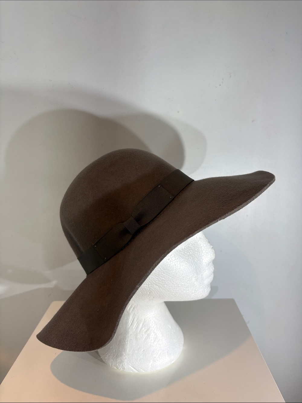 Peter Grimm Dark Brown Wide-Brim Wool Floppy Hat with Bow Band